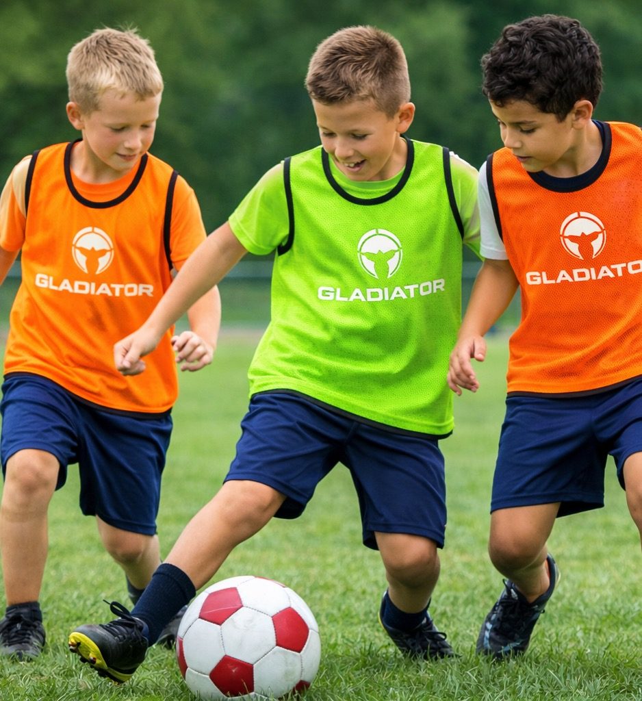 Youth players scrimmaging in Gladiator pinnies