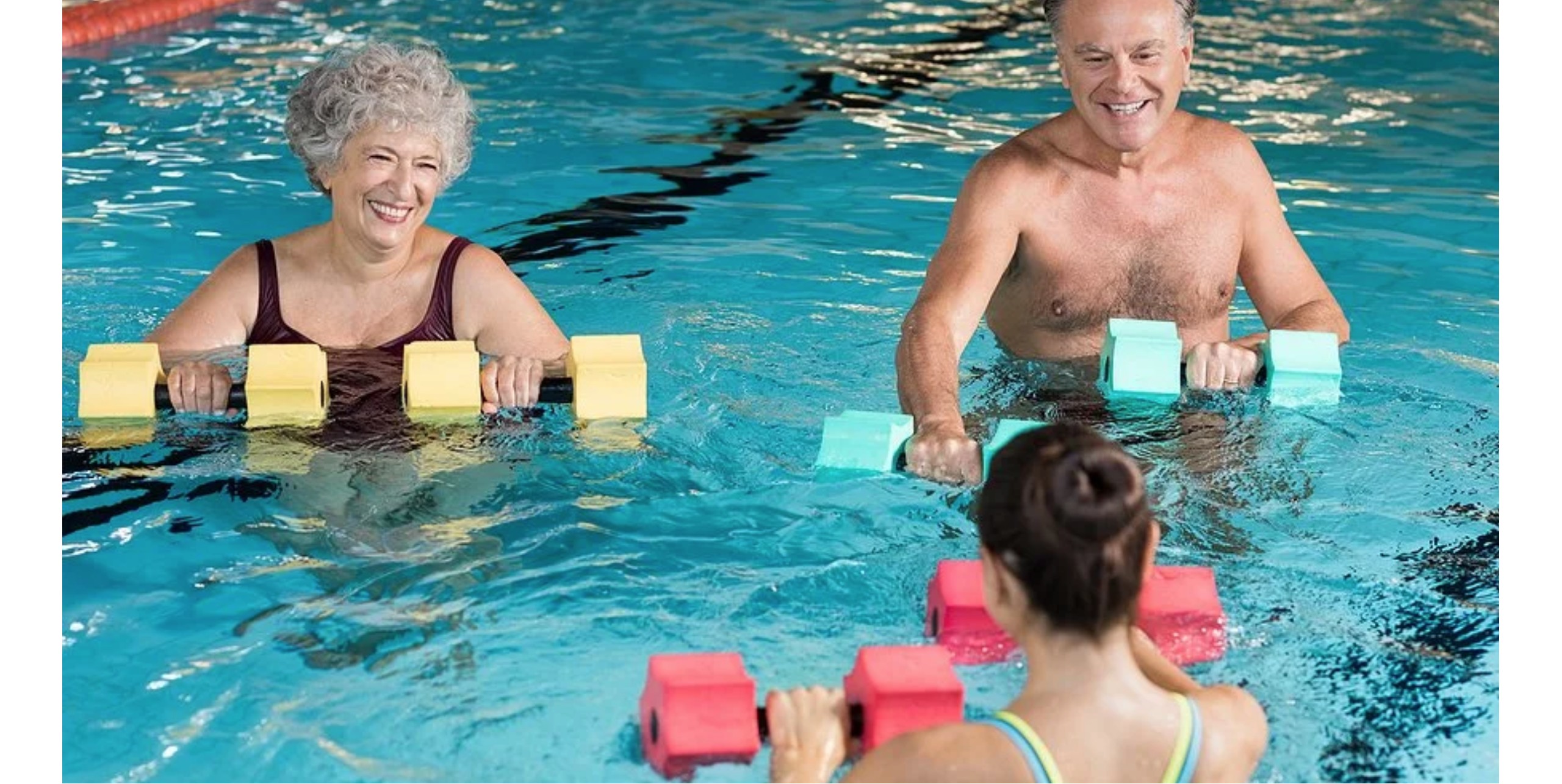 Seniors enjoying a supervised water aerobics class