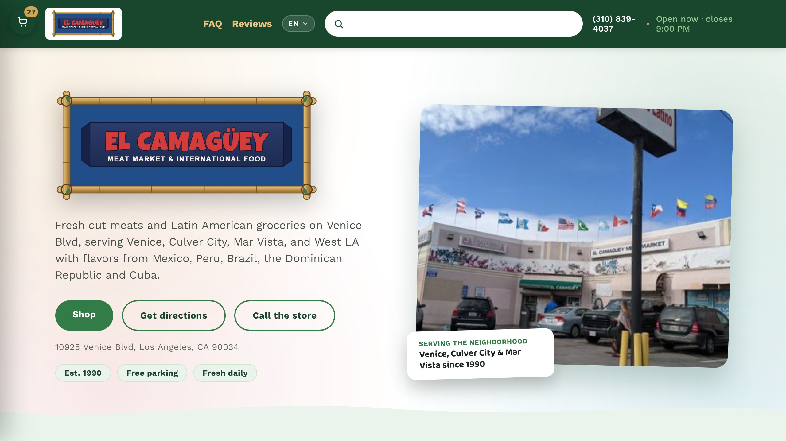 El Camagüey Meat Market landing page