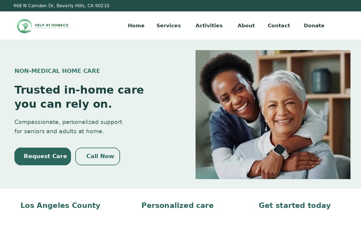 Help At Home Co website landing page