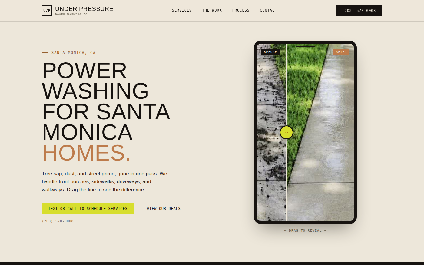 Under Pressure power washing landing page